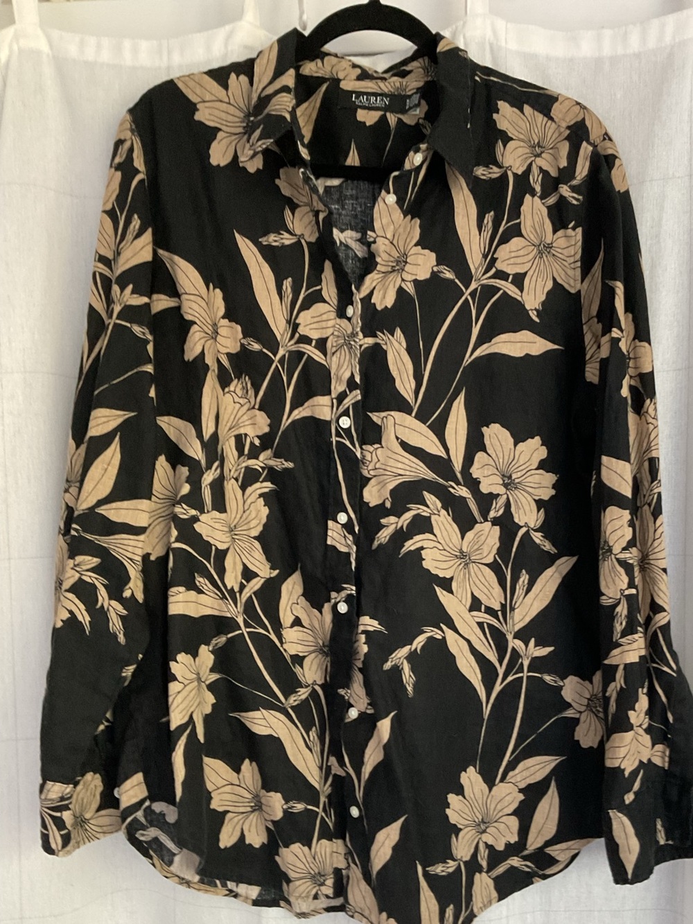 Ralph Lauren Black Shirt with Beige Floral Print